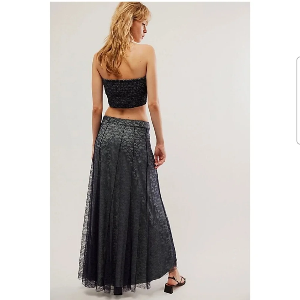 Free People Shape Of You MAXI SKIRT sheer Navy Lace xxs - Picture 2 of 8